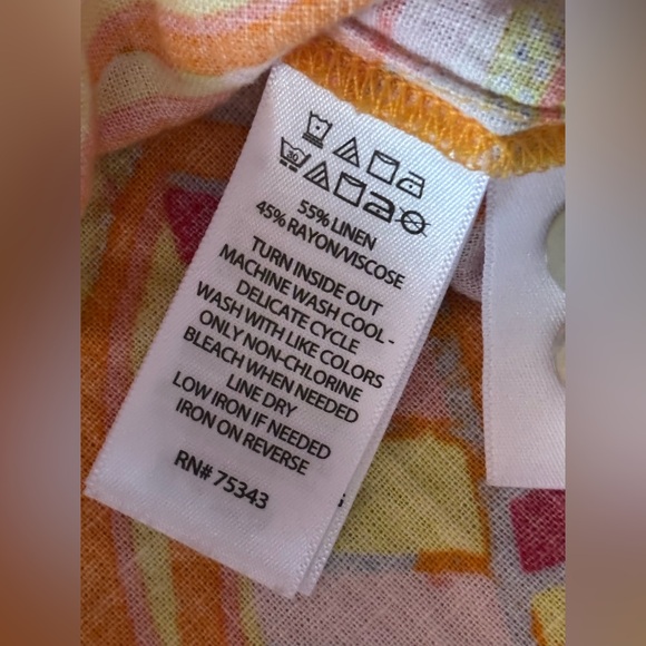 C&C California Tunic Top Tropical Floral Linen/Rayon Button Up Sz XL Beach Vacay - Picture 10 of 15